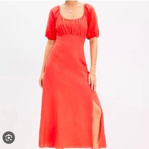 LOFT Puff Sleeve Linen Blend Maxi Dress Size 6 Square Neck Prairie Milkmaid